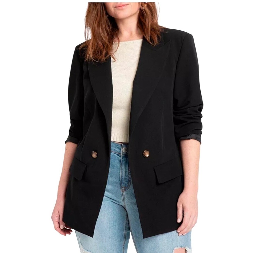 Eloquii Womens Plus Size Long Relaxed‎ Blazer BlackProfessional Jacket Size 28